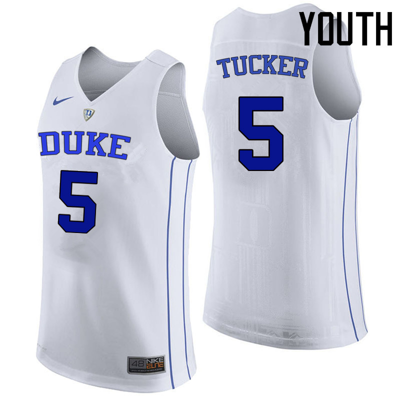 Youth Duke Blue Devils #5 Jordan Tucker College Basketball Jerseys Sale-White
